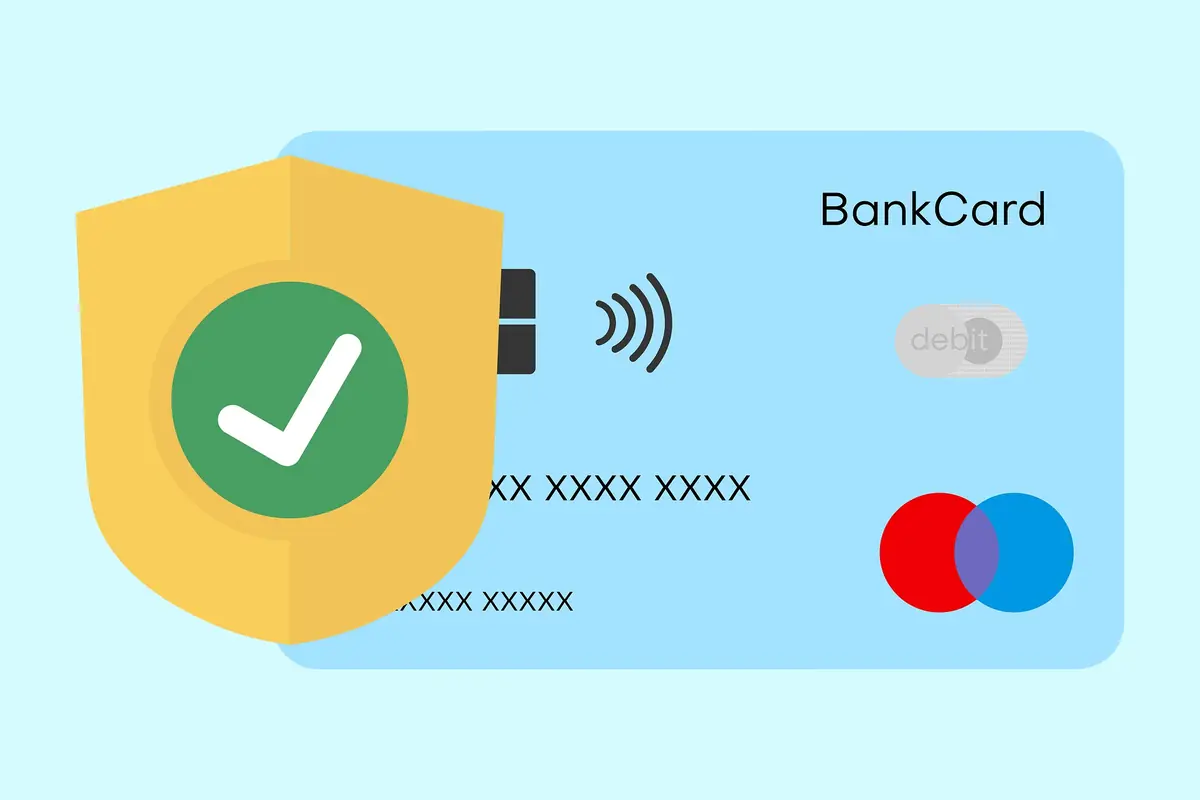 Illustration einer Bankkarte mit Schutzschild
